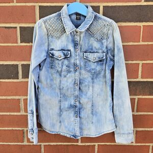 REPLAY Girl's Blue Denim Studded Shirt Size 10 Years Designer Italy